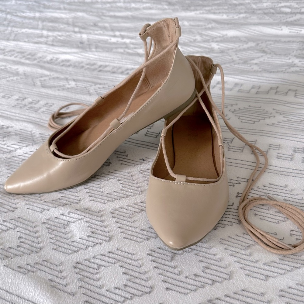 Nude lace-up ballet flats